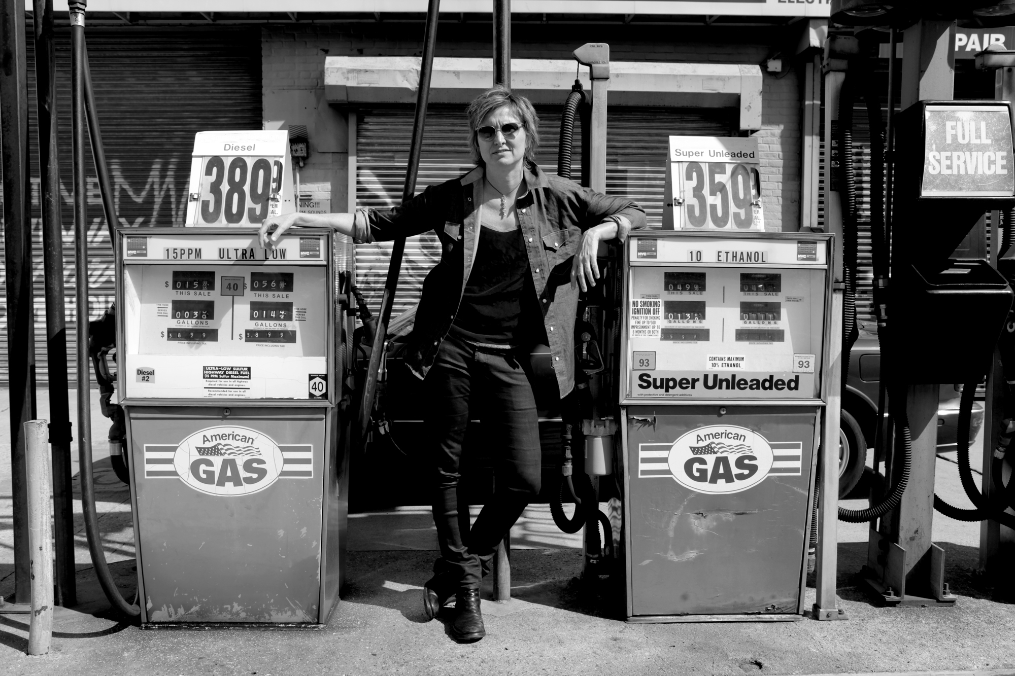 Singer Annie Keating at a gas station