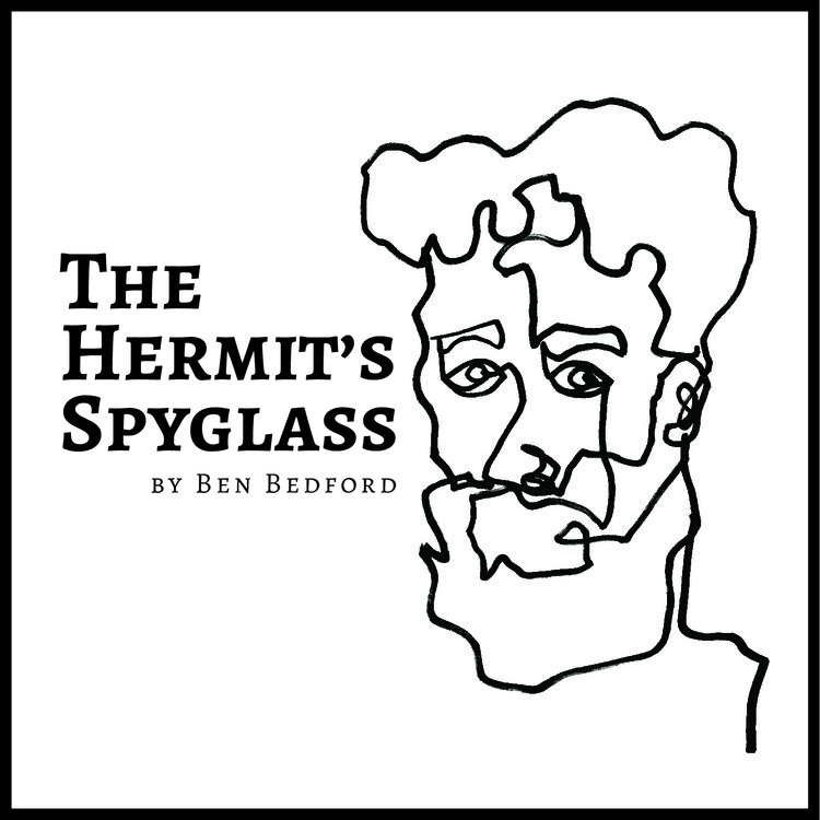 Bed Bedford The Hermit's Spyglass album cover - an abstract continuous line drawing of Bedford