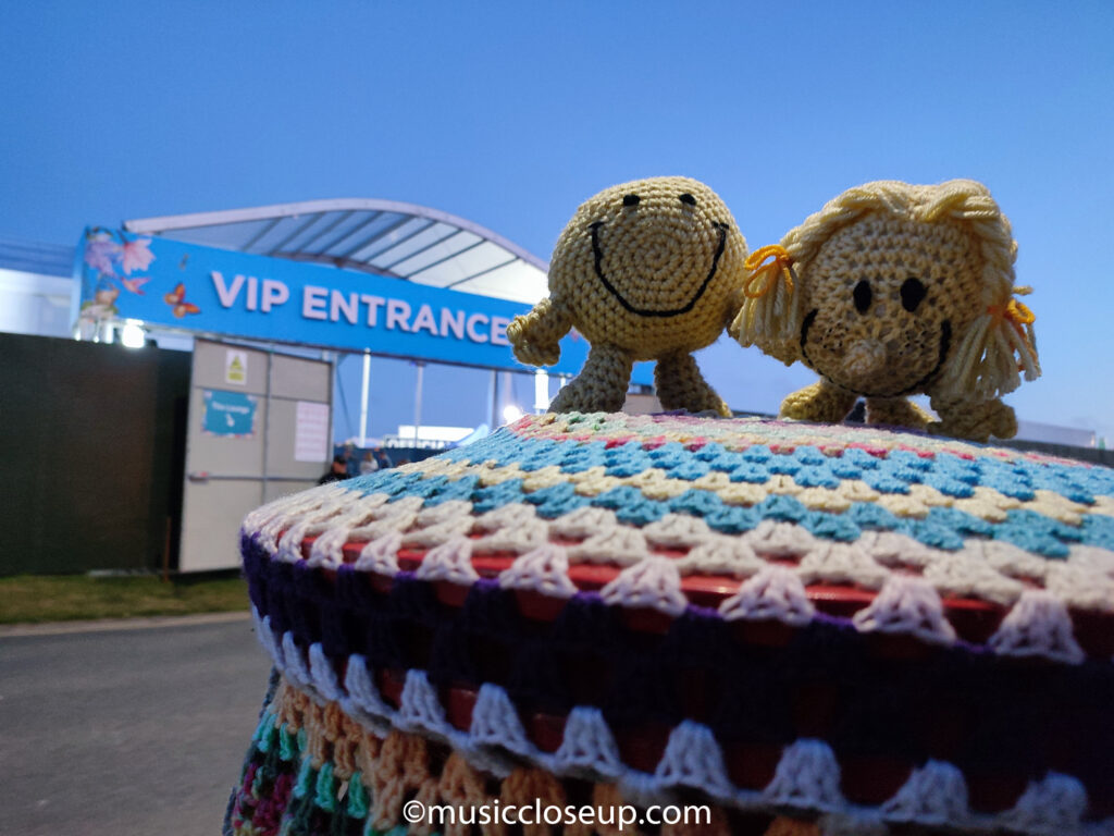 Embroidered Mr Men and Little Miss in front of 'VIP Entrance' sign