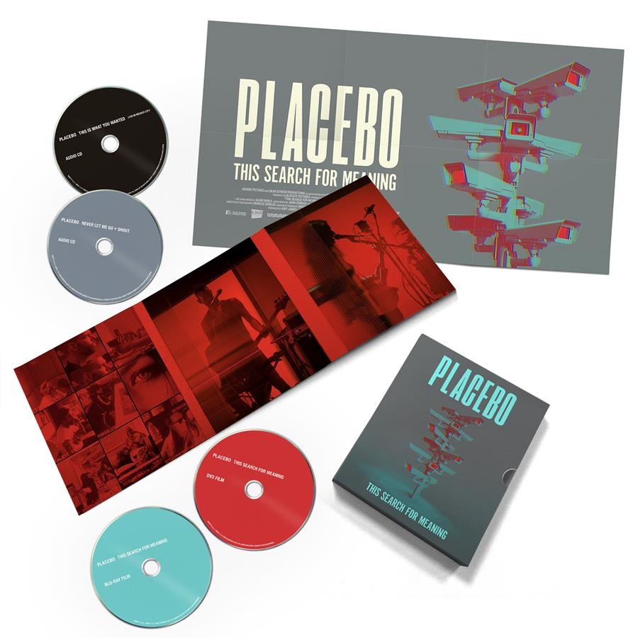 Placebo documentary packaging; CDs and DVDs with grey and red digi-pak