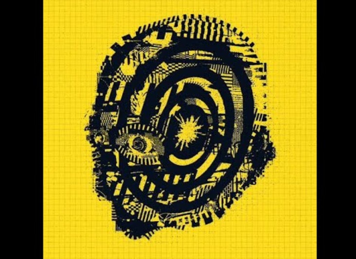 Album cover for Automatic Response, the record recorded by Hot Face at Abbey Road Studios: a black design on a yellow bavkground
